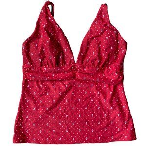 Liz Claiborne Babydoll Anchor Print Swim Top Red Coastal Beach Pool Nautical--12